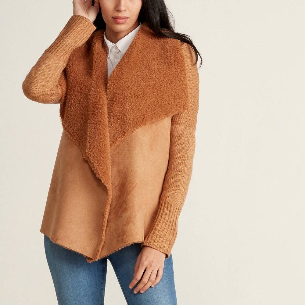 bagatelle Camel Faux Fur-Lined Cardigan Jacket - Picture 6 of 7